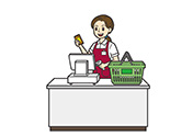 スーパーのレジで働く女性