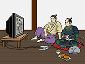 TVゲームをする戦国武将