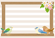 小鳥と木のフレーム-3（A4横）