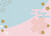 青海波と桜の背景-1（A4横）