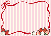 苺とリボンの背景フレーム-2（A4横）