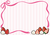 苺とリボンの背景フレーム-3（A4横）
