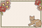 和風ポストカード「花と猫」（横）