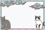 和風ポストカード「雲と猫」（横）