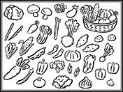 手描き野菜セット（白黒）