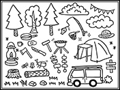 手描きイラスト夏キャンプ-2（白黒）