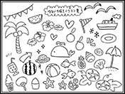 ゆるい手描きイラスト夏セット-2（白黒）