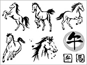 年賀状素材（午）-1（モノクロ）