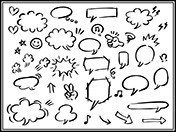 手描き吹き出しセット-10（白黒）