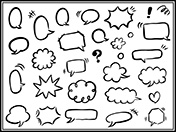 手描き吹き出しセット-3（白黒）