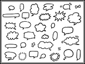 手描き吹き出しセット-6（白黒）