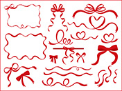 シンプルな手描きリボン集（赤）-2