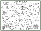 ゆるい手描きイラスト海-2（白黒）