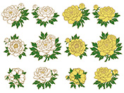 和柄の牡丹素材-2（白・黄色）