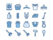 【掃除・洗濯】線画アイコン（青）