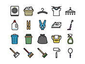 【掃除・洗濯】線画アイコン（カラー）