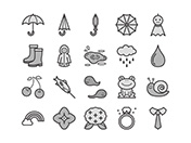 【6月の情景】線画アイコン-A（白黒）