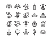 【7月の情景】線画アイコン-A（白黒）