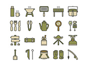 【アウトドアB】線画アイコン（オリーブ）