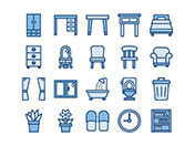 【住宅・家具】線画アイコン（青）