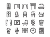 【住宅・家具】線画アイコン（白黒）