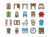 【住宅・家具】線画アイコン（カラー）