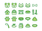 【ペット・犬猫】線画アイコン（緑）