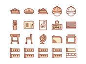 【教育・学校A】線画アイコン（茶）