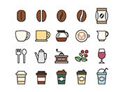 【カフェ・珈琲】線画アイコン（カラー）