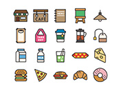 【カフェ・軽食】線画アイコン（カラー）