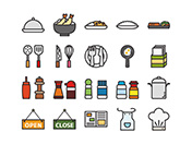 【レストラン】線画アイコン（カラー）