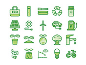 【エコ・環境】線画アイコン（緑）