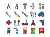 【車両整備・工具】線画アイコン（カラー）