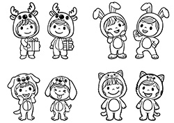 子供の着ぐるみ（白黒）-2