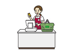 スーパーのレジで働く女性
