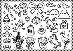 年賀状素材（汎用-白黒）-3