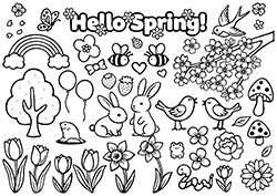 春のレトロなイラスト-3（白黒）