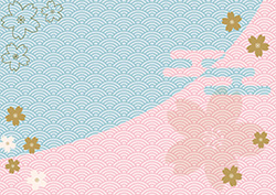 青海波と桜の背景-1(A4横)