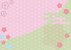 青海波と桃の背景-1(A4横)