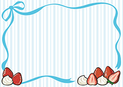 苺とリボンの背景フレーム-1(A4横)