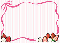 苺とリボンの背景フレーム-3(A4横)
