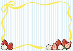 苺とリボンの背景フレーム-4(A4横)