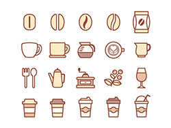 【カフェ・珈琲】線画アイコン（茶）