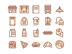 	【カフェ・軽食】線画アイコン（茶）