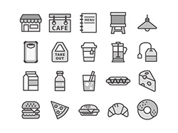 【カフェ・軽食】線画アイコン（モノクロ）