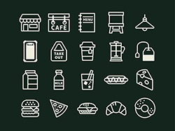 【カフェ・軽食】線画アイコン（チョーク）