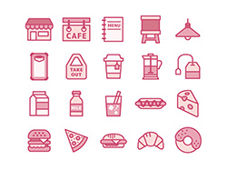 【カフェ・軽食】線画アイコン（ピンク）