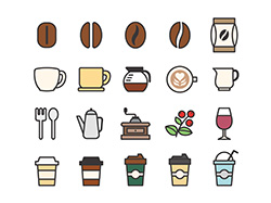 【カフェ・珈琲】線画アイコン（カラー）