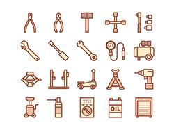【車両整備・工具】線画アイコン（茶）
