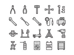 【車両整備・工具】線画アイコン（白黒）